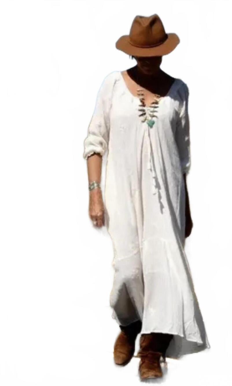 NEW BLUE BOHEME thelma embroidered long sleeve maxi dress in natural